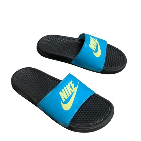 Nike Benassi Sport Slide Sandal Blue/Yellow Size 9 - Picture 1 of 8